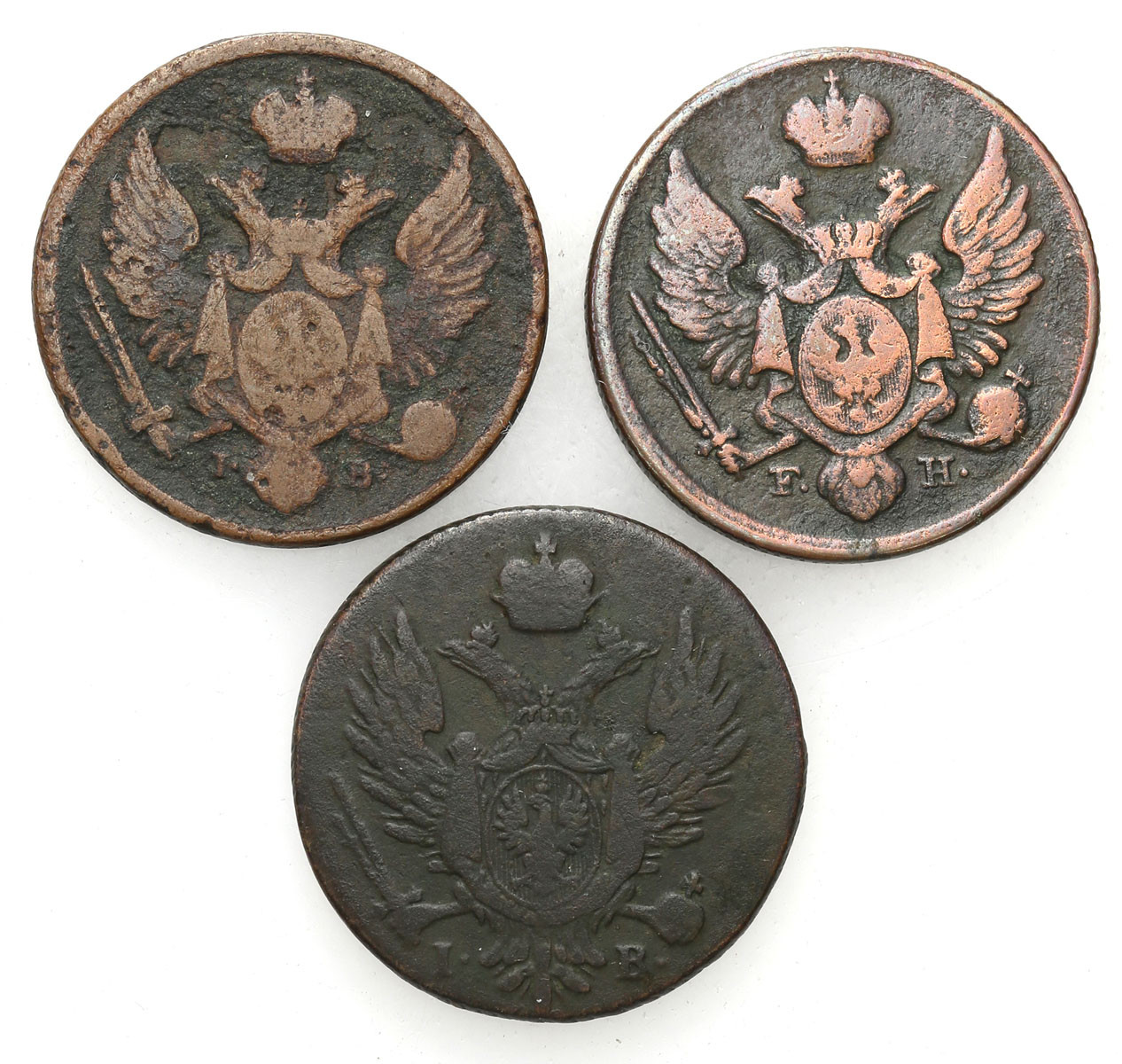 Polska XIX w./Rosja. Aleksander I, Mikołaj I. 3 grosze (trojak) 1817, 1819, 1829, Warszawa, zestaw 3 monet